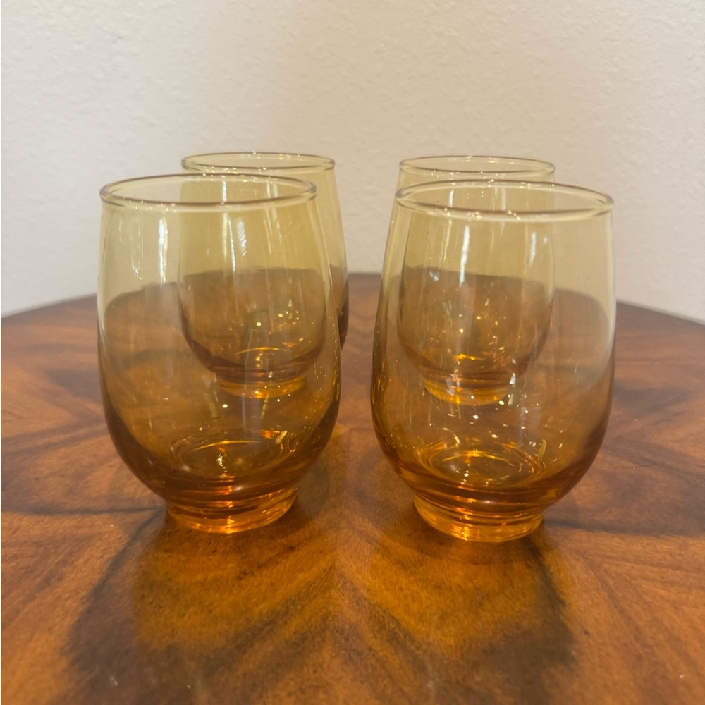 4 Libbey Tempo Amber Glass Tumbler Set 12 Ounce  Excellent Condition